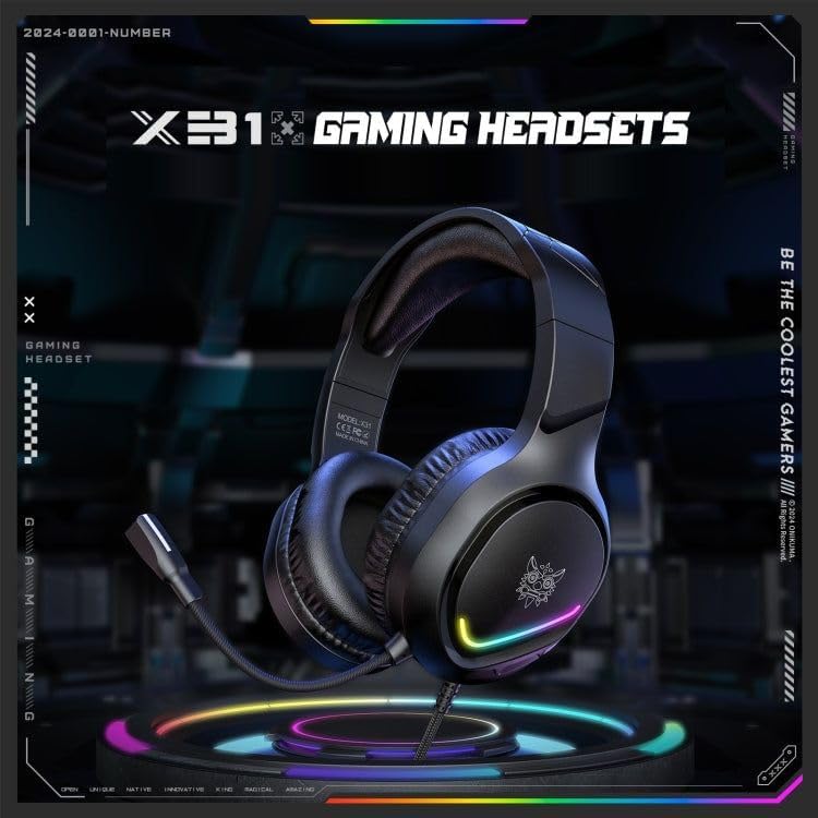 ONIKUMA X31 RGB Gaming Headphone Wired Headset – Yüksek Ses Kalitesi, Gürültü Engelleme Mikrofonu, Konforlu Tasarım